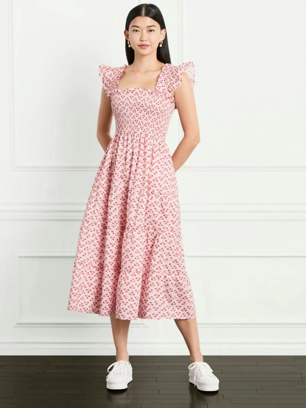 Hill House Ellie Nap Midi Dress Pink Spaced Floral Lawn Size XXL